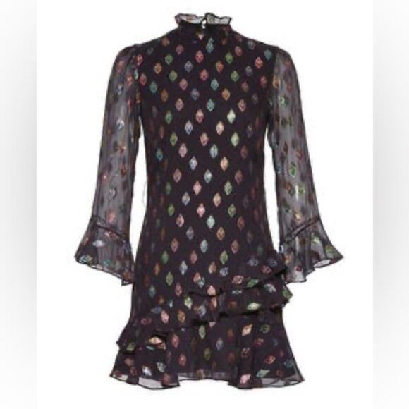 SALONI Silk Fil Coupe Marissa Mini Dress in Black Rainbow. * Read - Picture 2 of 15